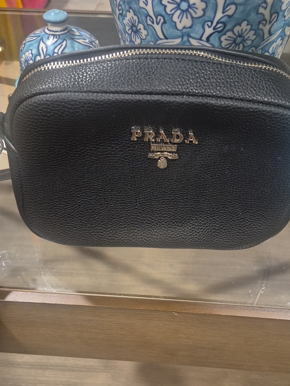 Prada Black Pebbled Leather Belt Bag with Silver Hardware